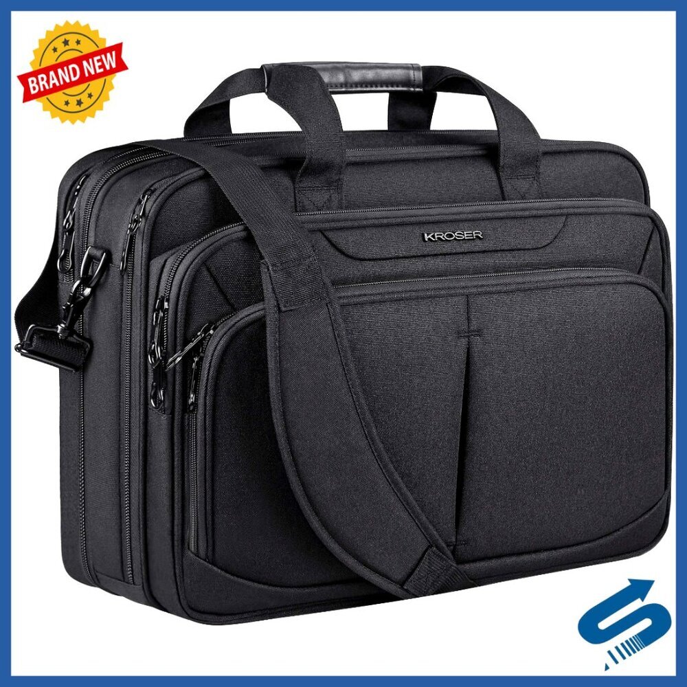 Expandable Water-Repellent Laptop Briefcase RFID Pockets Lightweight Travel